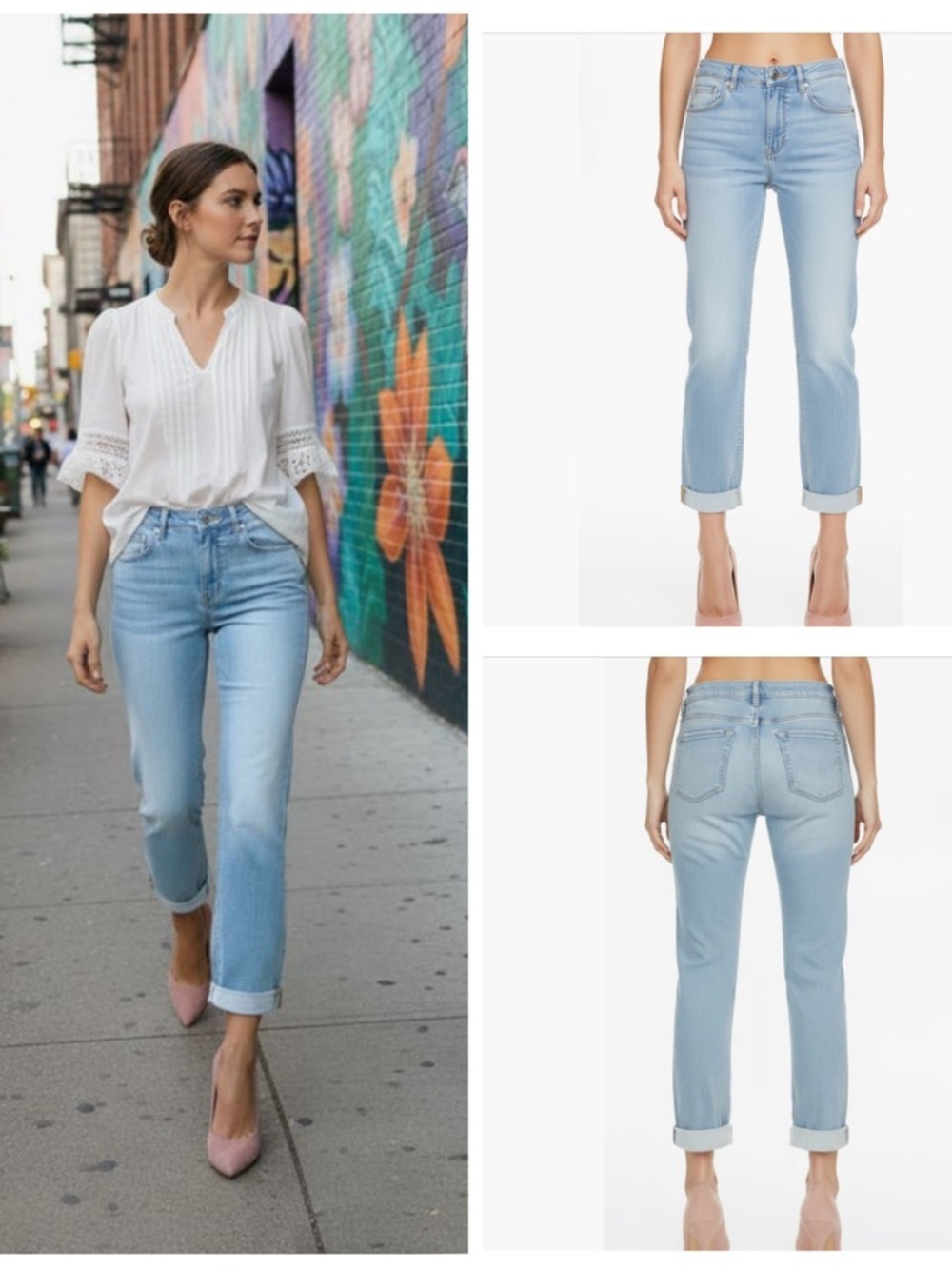 bebe Light Blue Boyfriend Cuffed Jeans Size 10/30